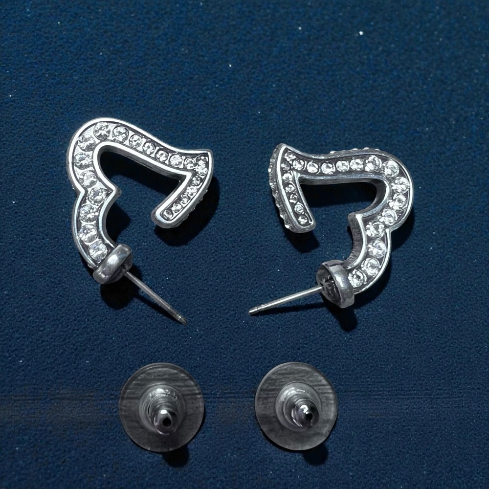 Brighton Urban Lights Silver Heart Crystal Post Earrings J15432 New on Card - Picture 3 of 11